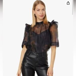 Marie Oliver Perry Top Moon Dye Silk Blouse Blue Purple Puff Sleeve Feminine